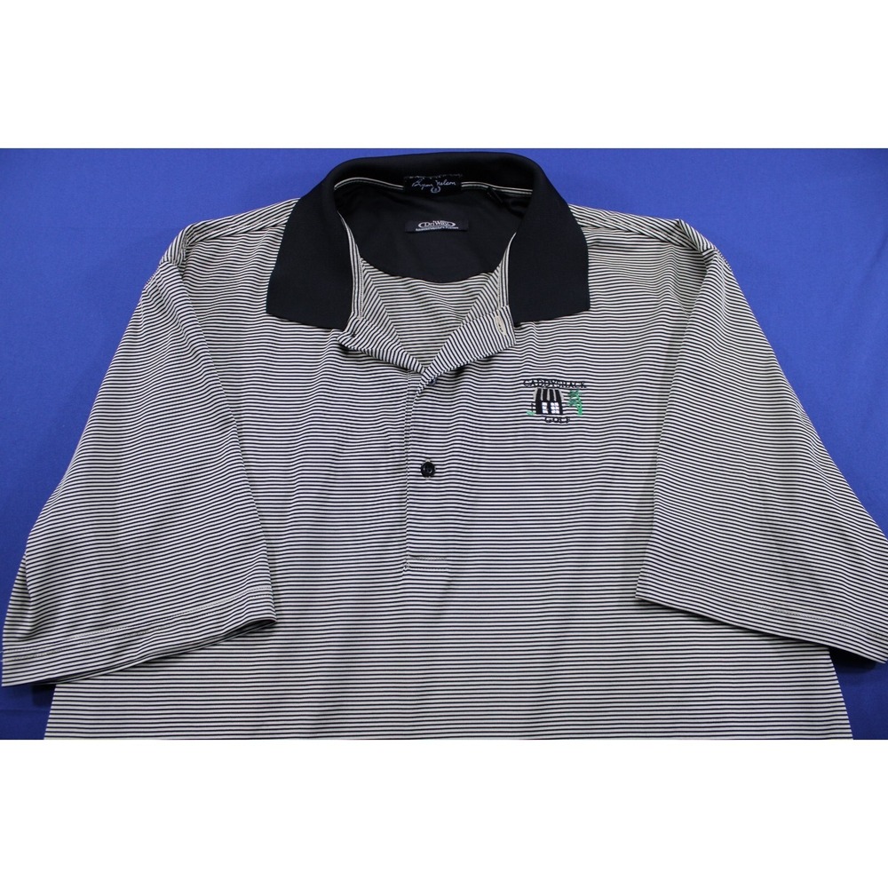 Byron Nelson Golf Polo Shirt Driway Wicking "Caddy‎ Shack" Logo Striped Gray XL